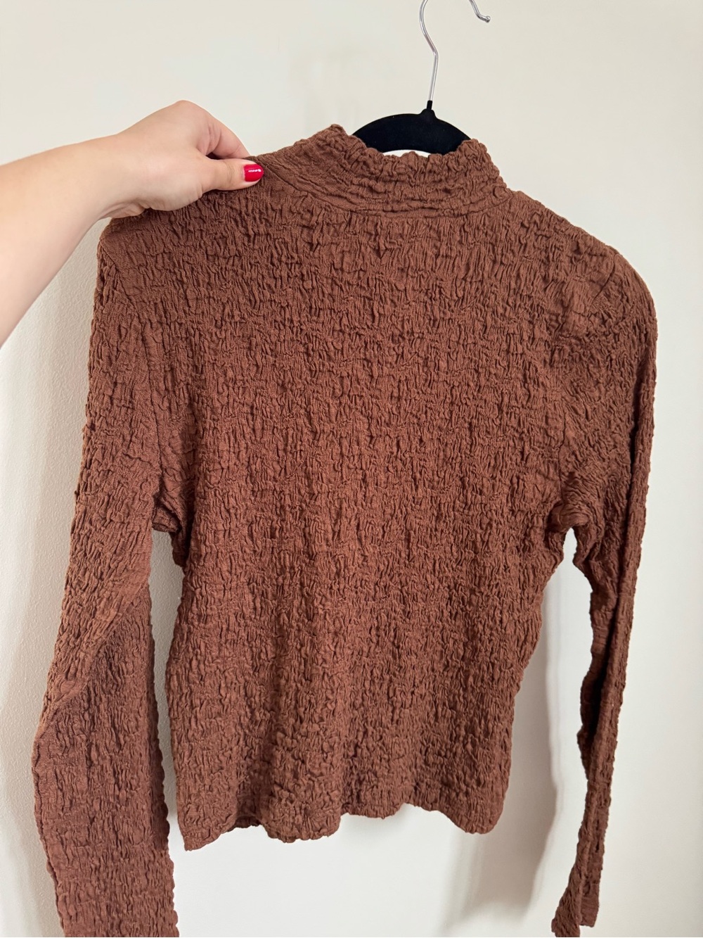 a new day Brown Crinkle Mock Neck Top